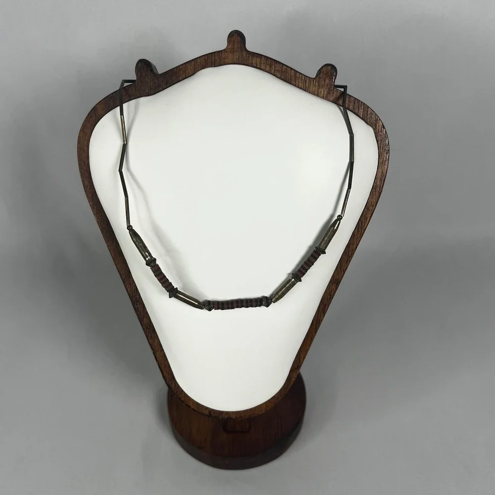 Vintage 90s Brown Red Beaded Gold Tone Choker 15.5